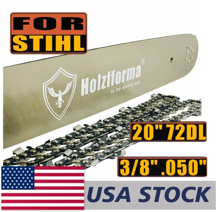 Holzfforma® 20inch 3/8 .050 72DL Bar & Full Chisel Saw Chain Combo Compatible With Stihl Chainsaw MS360 MS361 MS362 MS380 MS390 MS440 MS441 MS460 MS461 MS660 MS661 MS650