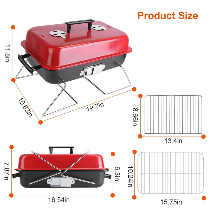Portable Charcoal Grill Outdoor Tabletop Grill Small Barbecue Smoker Folding BBQ Grill with Lid for Backyard Camping Picnics Beach