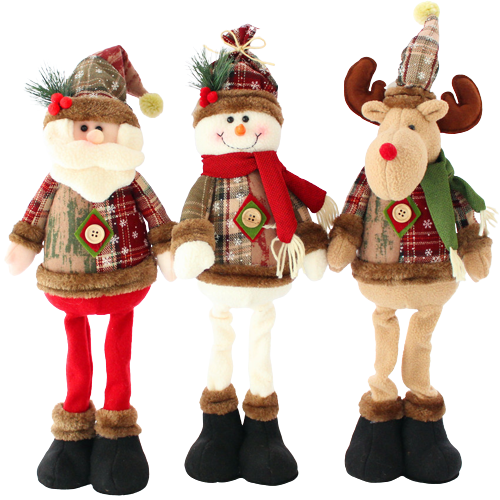 3 Pieces Christmas Decor Sitting Santa Claus Snowman Reindeer Ornament Plush Doll