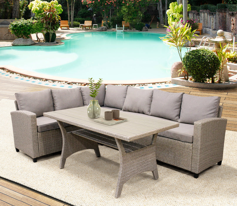 Patio Outdoor Furniture PE Rattan Wicker Conversation Set All-Weather Sectional Sofa Set with Table & Soft Cushions