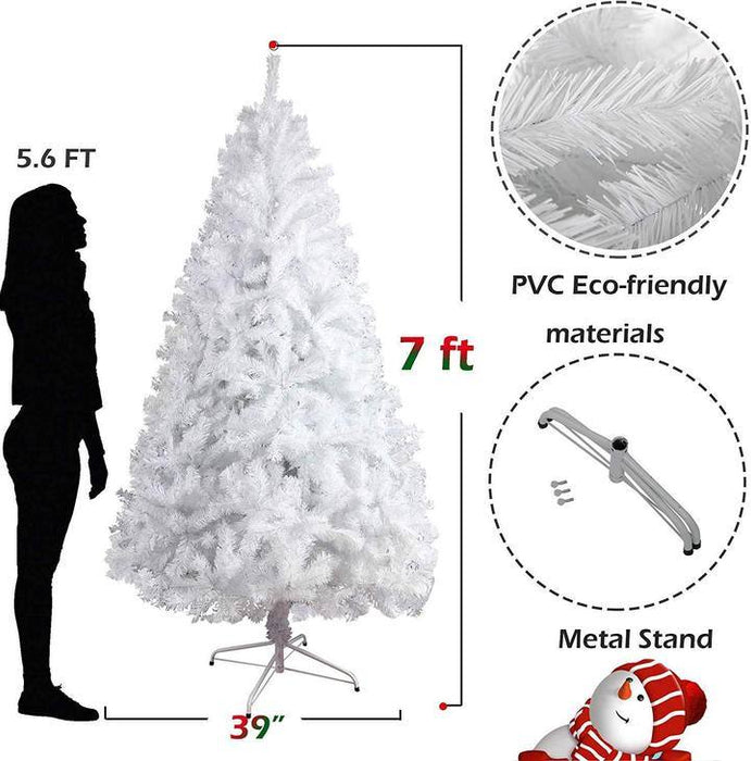 Bosonshop 7 Ft High Christmas Tree 1000 Tips Decorate Pine Tree With Metal Legs White;  With Decorations