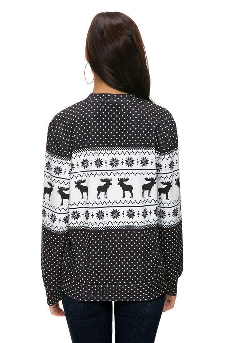 Christmas round neck polka dot Christmas deer print long-sleeved T-shirt sweater