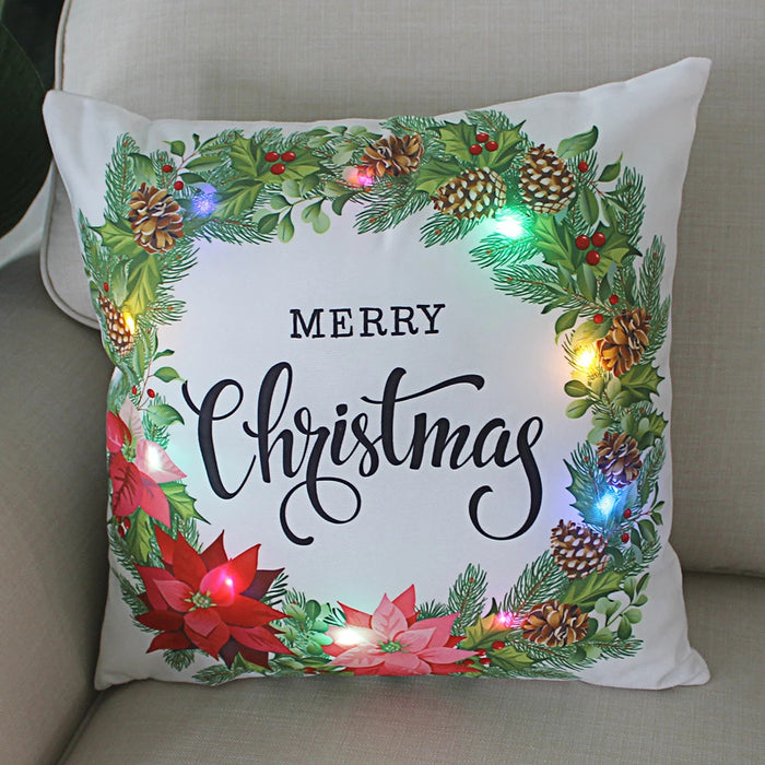 1 Pc Led Light Cushion Cover Wreath Print Christmas Decorations Funda Cojin for Living Room Christmas Pillow Case Home Decortion