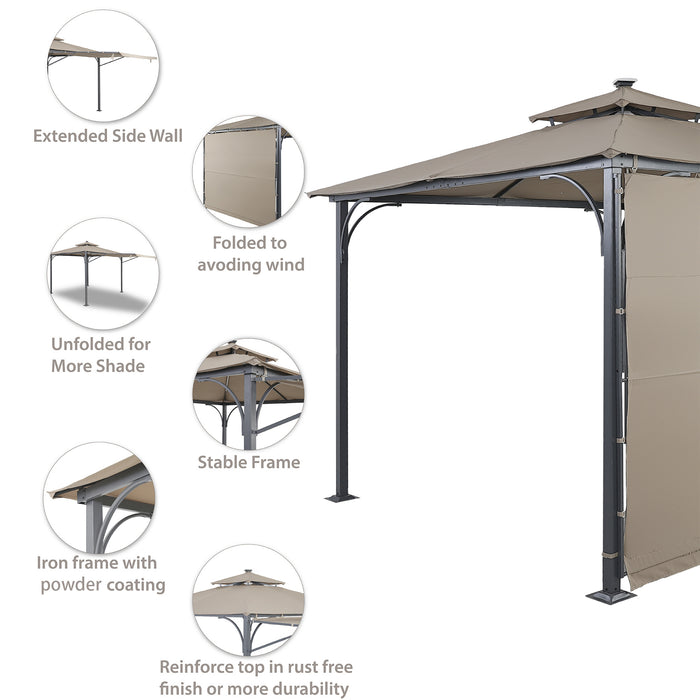 Patio 9.8ft.L x 9.8ft.W Gazebo with Extended Side Shed/Awning and LED Light for Backyard,Poolside, Deck, Brown