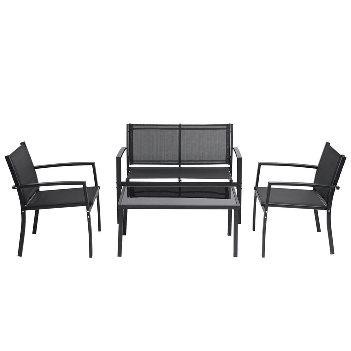 4 Pieces Patio Furniture Set Outdoor Garden Patio Conversation Sets Poolside Lawn Chairs with Glass Coffee Table Porch Furniture (Black)