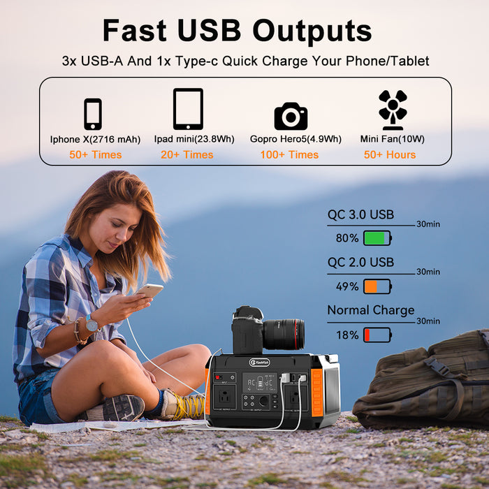 Flashfish 560W Portable Power Station, 520Wh/140400mAh Solar Generator Backup Power with 2x110V/560W AC Outlets, 5xDC Output and 4xUSB Outputs, Lithium Battery pack Lithium Battery Pack for Outdoor RV
