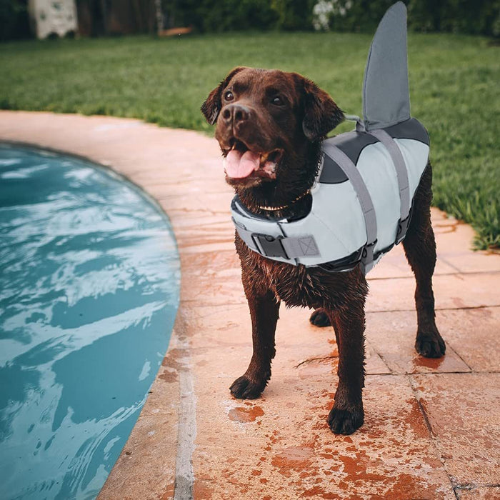 Dog Life Jacket Shark; Dog Lifesaver Vests with Rescue Handle for Small Medium and Large Dogs; Pet Safety Swimsuit Preserver for Swimming Pool Beach Boating