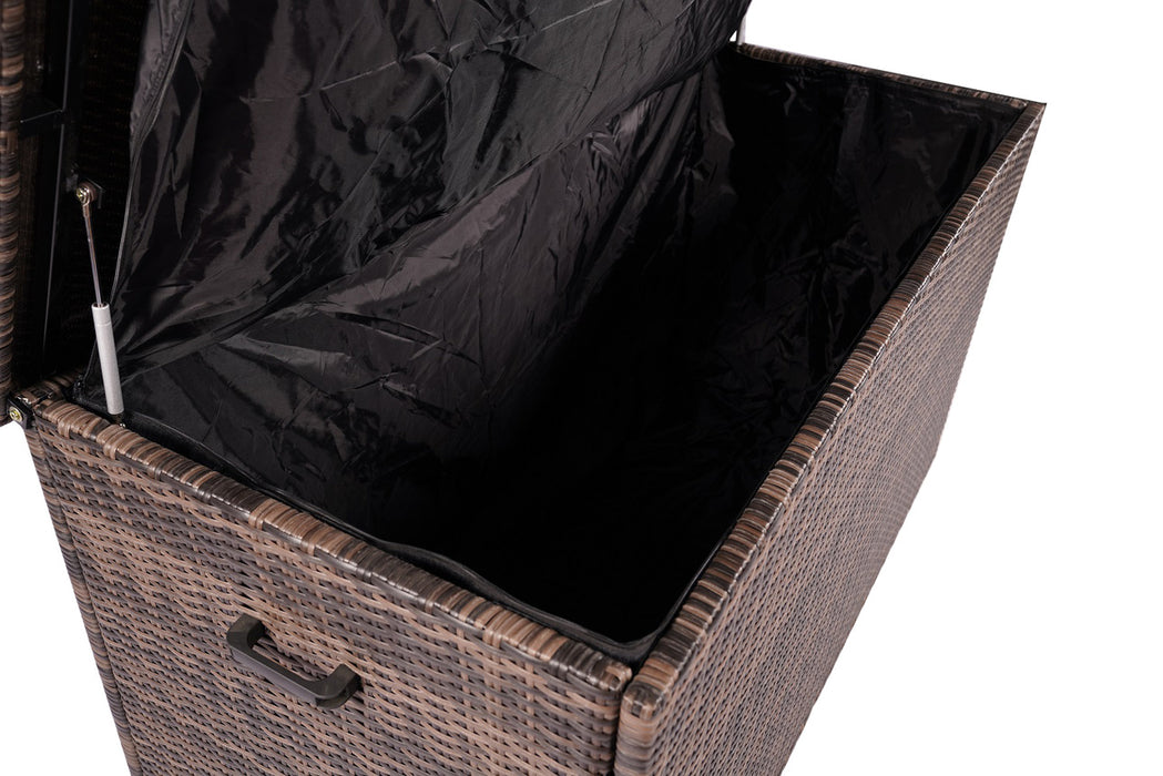 1 PCS Outdoor Brown Rattan Wicker Storage Box With Steel Frame