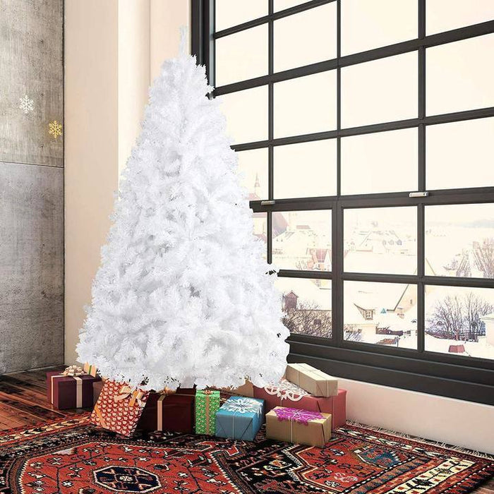 Bosonshop 7 Ft High Christmas Tree 1000 Tips Decorate Pine Tree With Metal Legs White;  With Decorations
