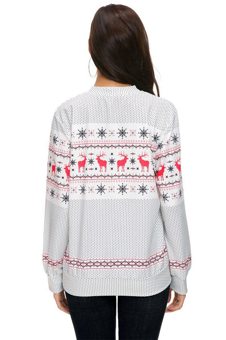 Christmas round neck polka dot snowflake deer Christmas print long sleeve sweater