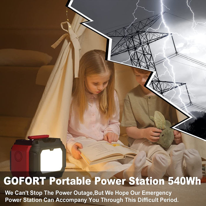 GOFORT Portable Power Station 540Wh/500W(Peak 1000W) 6 x AC 110V Outlets PD 60W Portable Solar Generator CPAP Battery Power Outage Supplies Emergency Backup Power for Outdoor RV/Van Camping Fishing