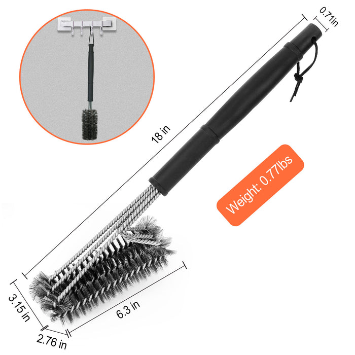 BBQ Grill Cleaning Brush Stainless Steel Barbecue Cleaner with 18in Suitable Handle