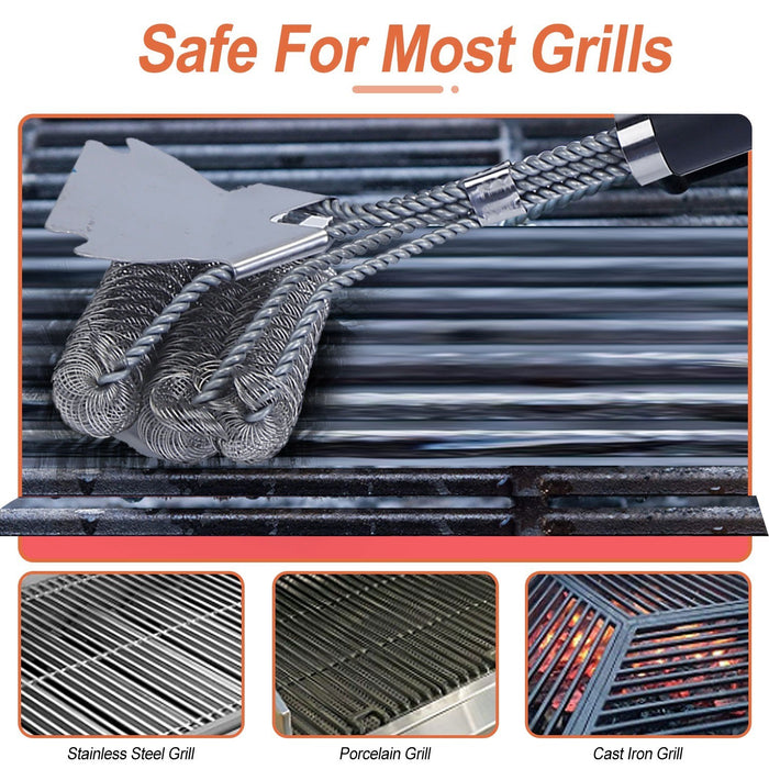 BBQ Grill Cleaning Brush Stainless Steel Barbecue Cleaner Scraper 16.5in Handle Stiff Wire Bristles For Grill Cooking Grates