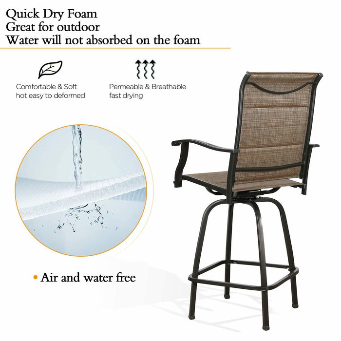 Outdoor Swivel Bar Stools Patio Sling Bar Chairs Padded with Quick Dry Foam, Set of 2