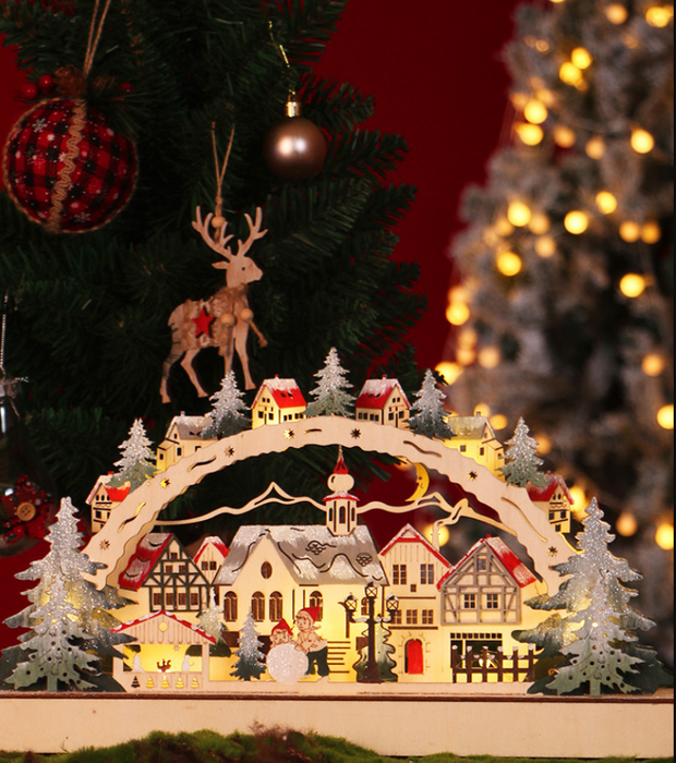 Christmas Wooden Ornaments Gift Led Lighting Christmas Village Mall Window Ornament