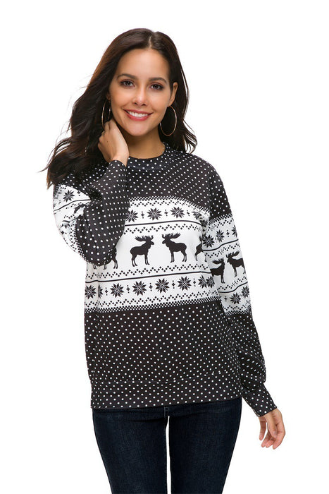 Christmas round neck polka dot Christmas deer print long-sleeved T-shirt sweater