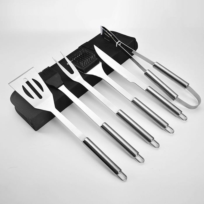 Bbq Barbecue Tools Set Stainless Steel Outdoor Barbecue Tools Combination Set Of Cloth And Tianjin Bag 6 Sets