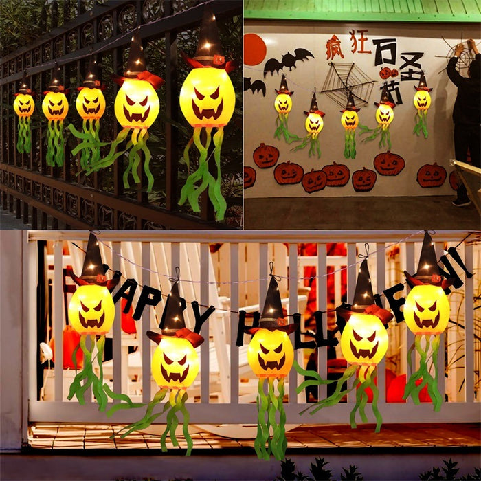 5 Pcs Halloween Decorations Pumpkin Witch Hats String Lights