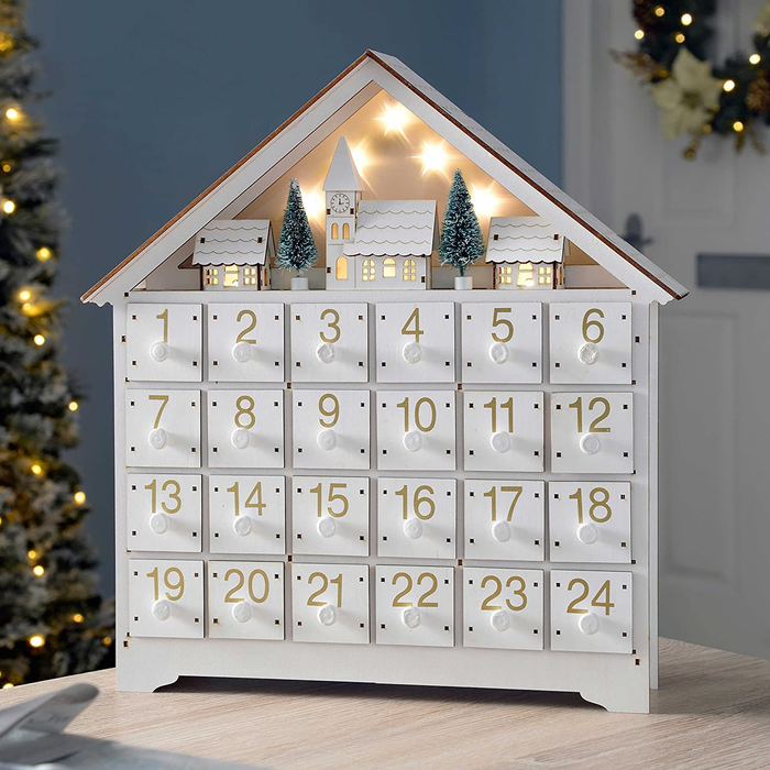 Christmas Wooden Advent Calendar House with 24 Drawers