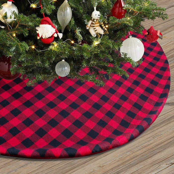 Christmas Tree Skirt Red Xmas Tree Ornaments Christmas Tree Mat with Pattern for Decorations Holiday Party