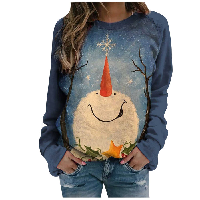 Christmas Women's New Style Sweater Long Sleeve Personality Snowman Print Loose Casual Home Hoodie