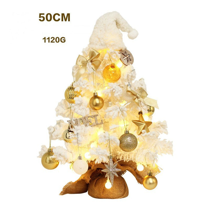 Tabletop Christmas Tree Small Mini Christmas Tree for Table Top;  Artificial Snow Flocked with Xmas Ornaments;  Gold Christmas Decorations for Home Office Apartment