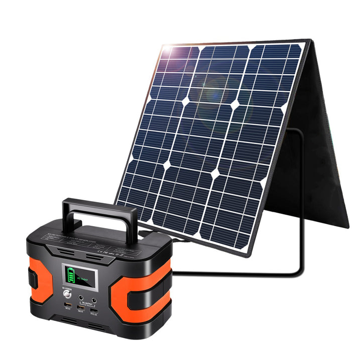 200W Peak Power Station, Flashfish CPAP Battery 166Wh 45000mAh Backup Power Pack  With 50W 18V Portable Solar Panel, FLASHFISH Foldable Solar Charger