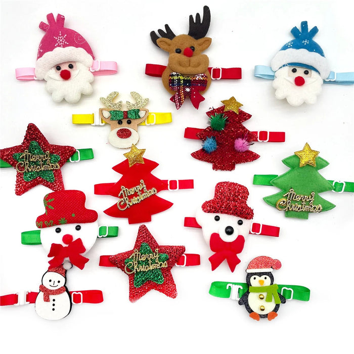 30/50pcs Christmas Pet Dog Bowties Santa Snowman Deer Small Dog Collar Holiday Grooming Neckties Bowtie Pet Supplies