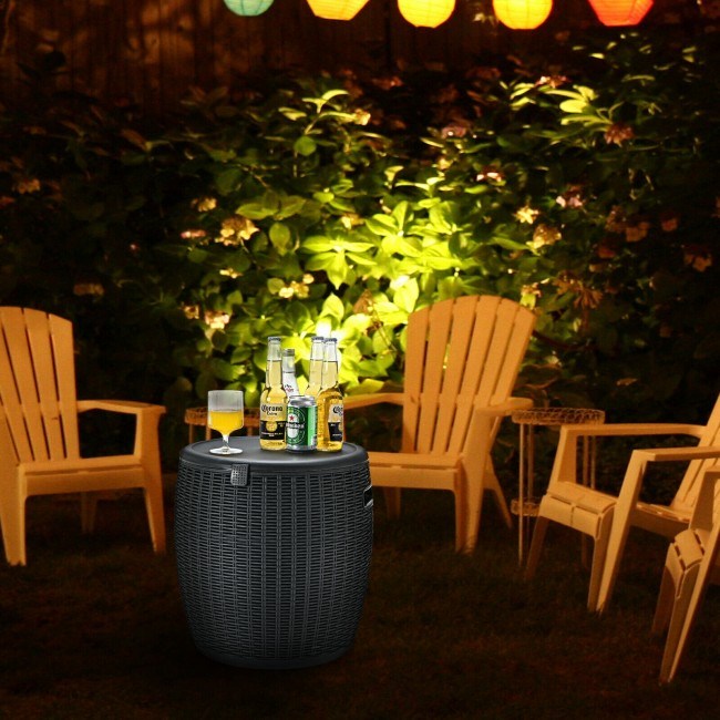 9.5 Gallon 4-in-1 Patio Rattan Cool Bar Cocktail Table Side Table XH