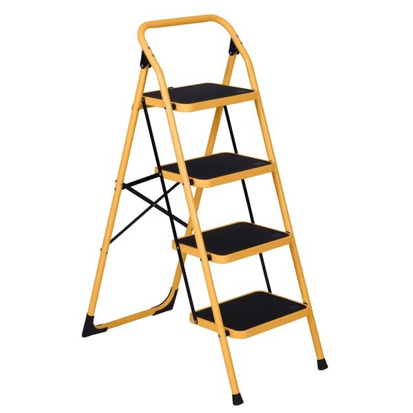 4-Step Ladder, Lightweight Step Stool, 330 lb. Load Capacity, Iron, Yellow