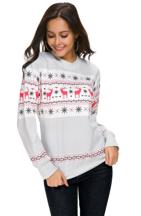 Christmas round neck polka dot snowflake deer Christmas print long sleeve sweater
