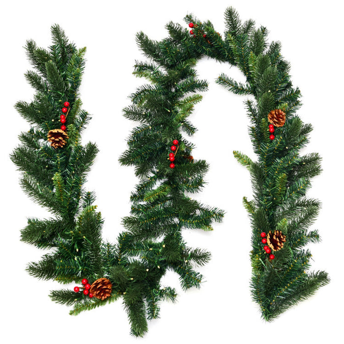 9 Feet Pre-lit Artificial Christmas Garland Red Berries with LED
