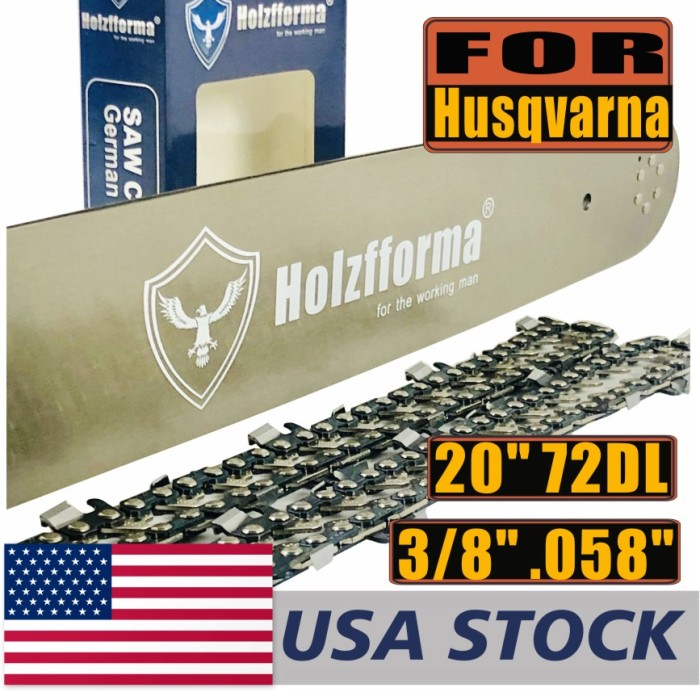 Holzfforma® 20 Inch Guide Bar & Saw Chain Combo 3/8 .058 72DL Compatible With Husqvarna Chainsaw 61 66 266 268 272 281 288 365 372 385 390 394 395 480 562 570 575