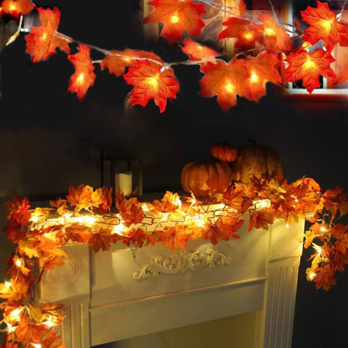 4pcs Maple Leaf Garland String Lights Fall Decor 9.8ft 20 LED Lights Holiday Thanksgiving Decor