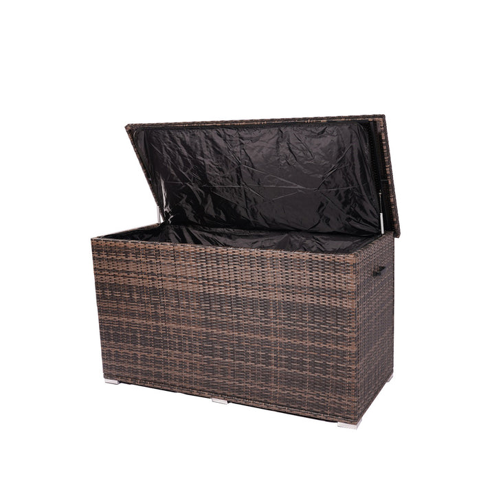 1 PCS Outdoor Brown Rattan Wicker Storage Box With Steel Frame