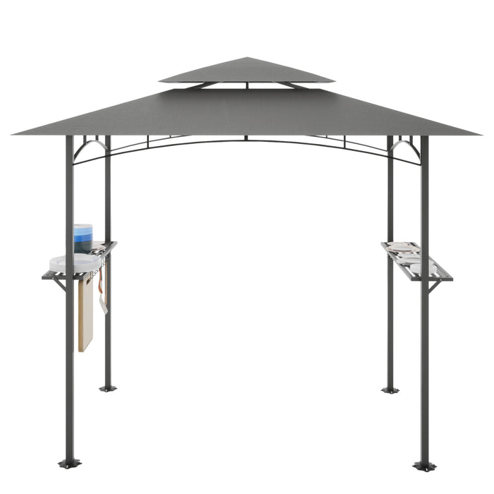 8 x 5 FT Grill Pergola Tent with Air Vent Double Tiered BBQ Gazebo Outdoor Barbecue Canopy, Khaki/Gray