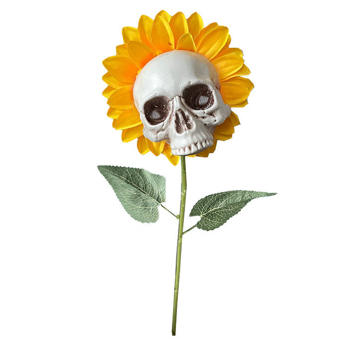 3pcs Halloween Decorations Sunflower Skull Garden Artificial Flower Decoration