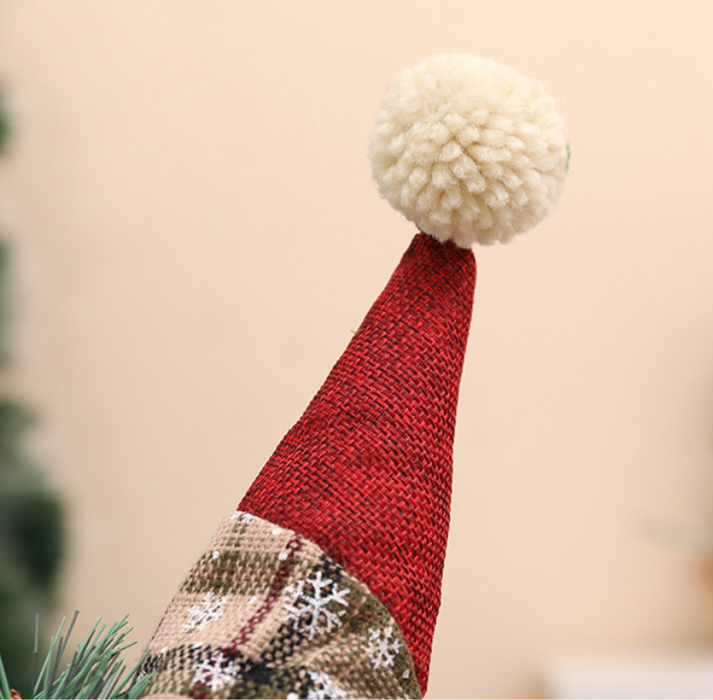Christmas Retro Sackcloth Snowflake Plaid Retractable Doll Christmas Decoration Arrangement Ornaments
