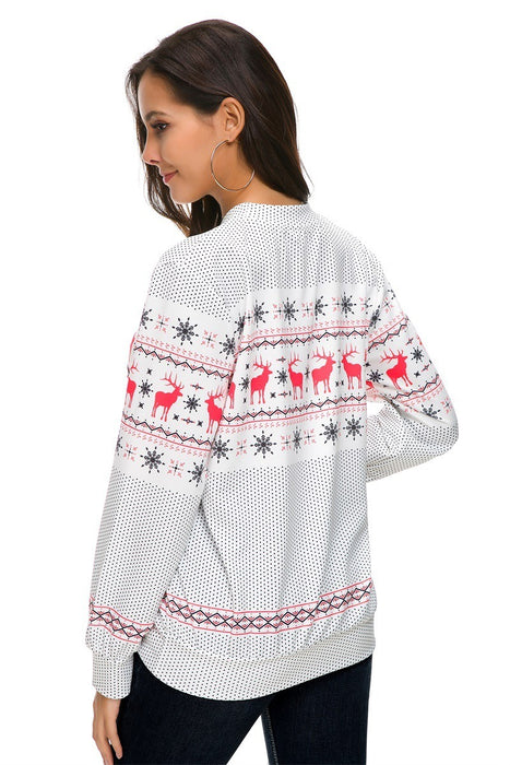 Christmas round neck polka dot snowflake deer Christmas print long sleeve sweater
