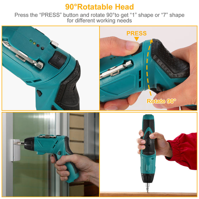 Cordless Electric Screwdriver Set Rechargeable 4.8V Drill Driver w/45 Drill Bits Carrying Case