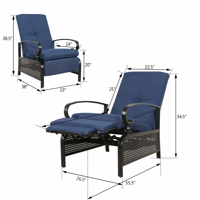 Outdoor Recliner Adjustable Patio Reclining Lounge Chair with Olefin Cushion