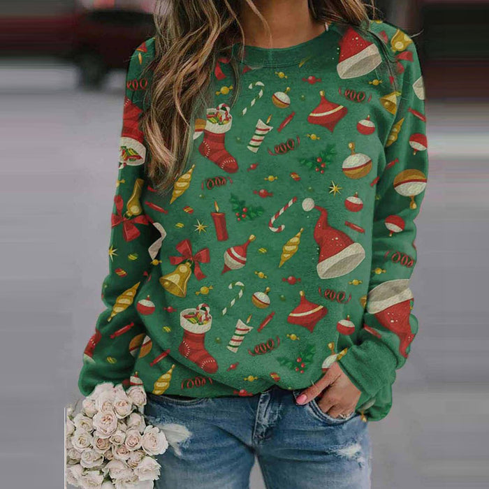 autumn and winter Christmas women's new sweater Christmas gift printed round neck long sleeve fleece sweater