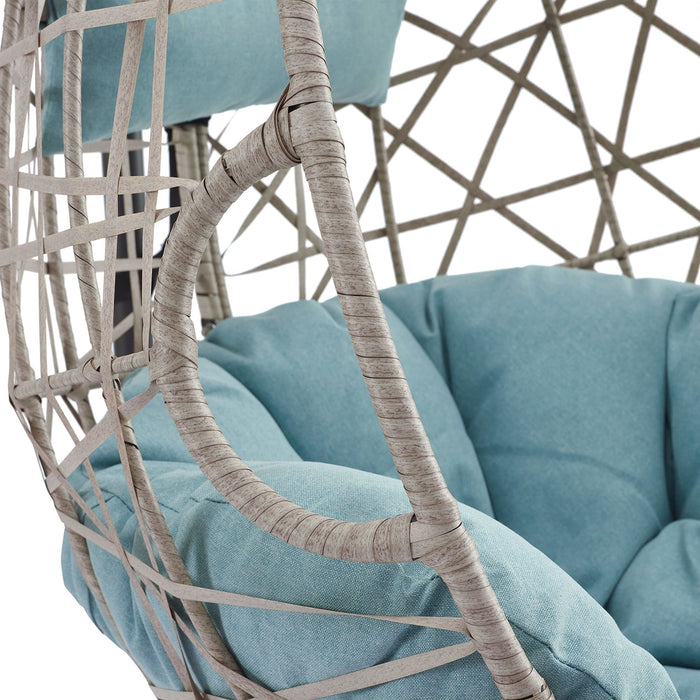 Patio Wicker Swing Egg Chair Basket Rattan Teardrop Hanging Lounge Chair with Stand and Cushions