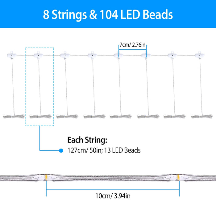 Solar Umbrella Lights Outdoor Parasol String Light 8 Lighting Mode Waterproof 104 LED 8 Bundles Warm White