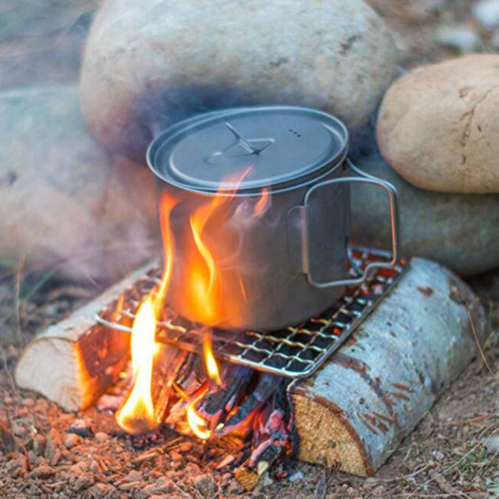 Stainless Steel Camping Pot Holder Outdoor BBQ Mesh Portable Wilderness Firewood Holder Camping Stove Accessories