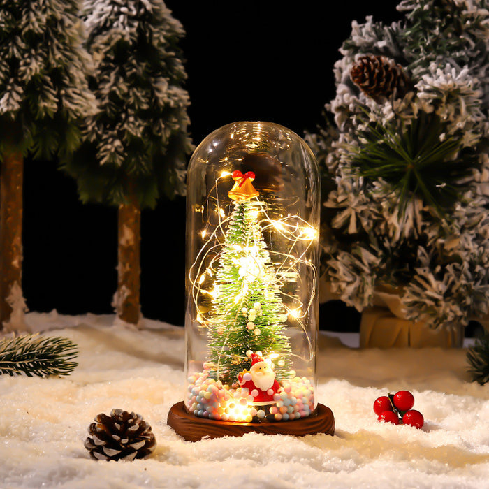 Pvc Christmas Tree Resin Santa Glass Cover Led Light Christmas Gift Decoration