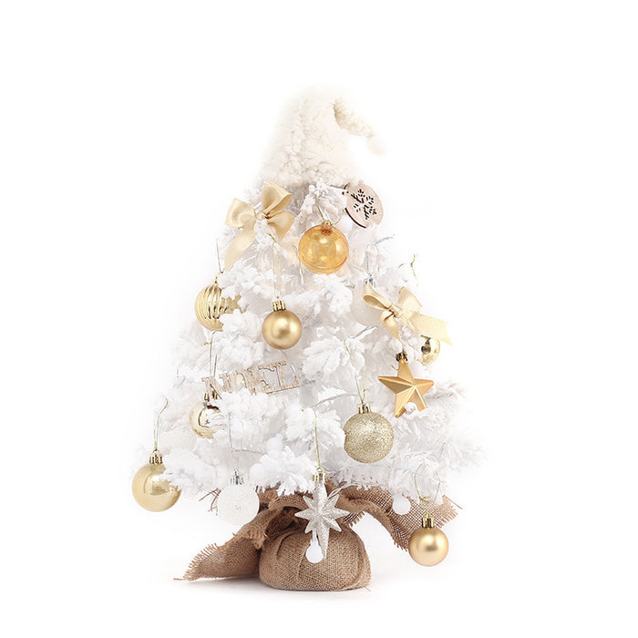 Tabletop Christmas Tree Small Mini Christmas Tree for Table Top;  Artificial Snow Flocked with Xmas Ornaments;  Gold Christmas Decorations for Home Office Apartment