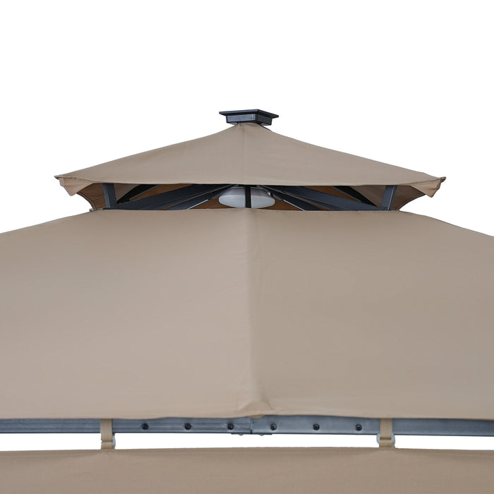 Patio 9.8ft.L x 9.8ft.W Gazebo with Extended Side Shed/Awning and LED Light for Backyard,Poolside, Deck, Brown