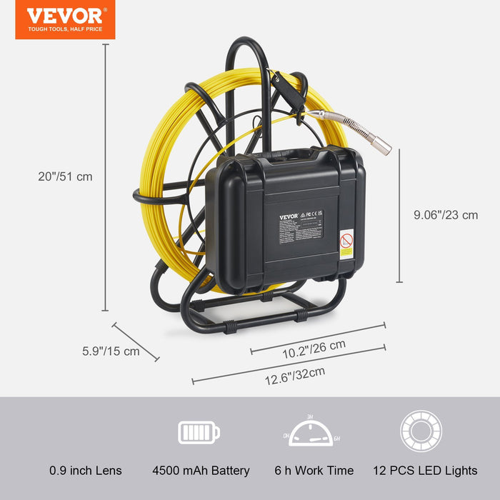 VEVOR Sewer Camera Pipe Inspection Camera 9-inch 720p Screen Pipe Camera 164 ft